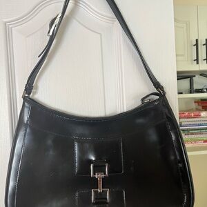 Gucci Black Leather Shoulder Bag with Silver Accents